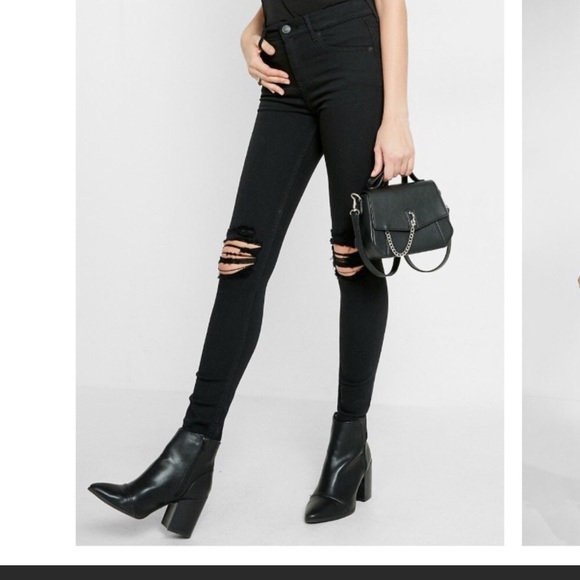 Black High Rise Ripped Jeggings from Express - Picture 1 of 6